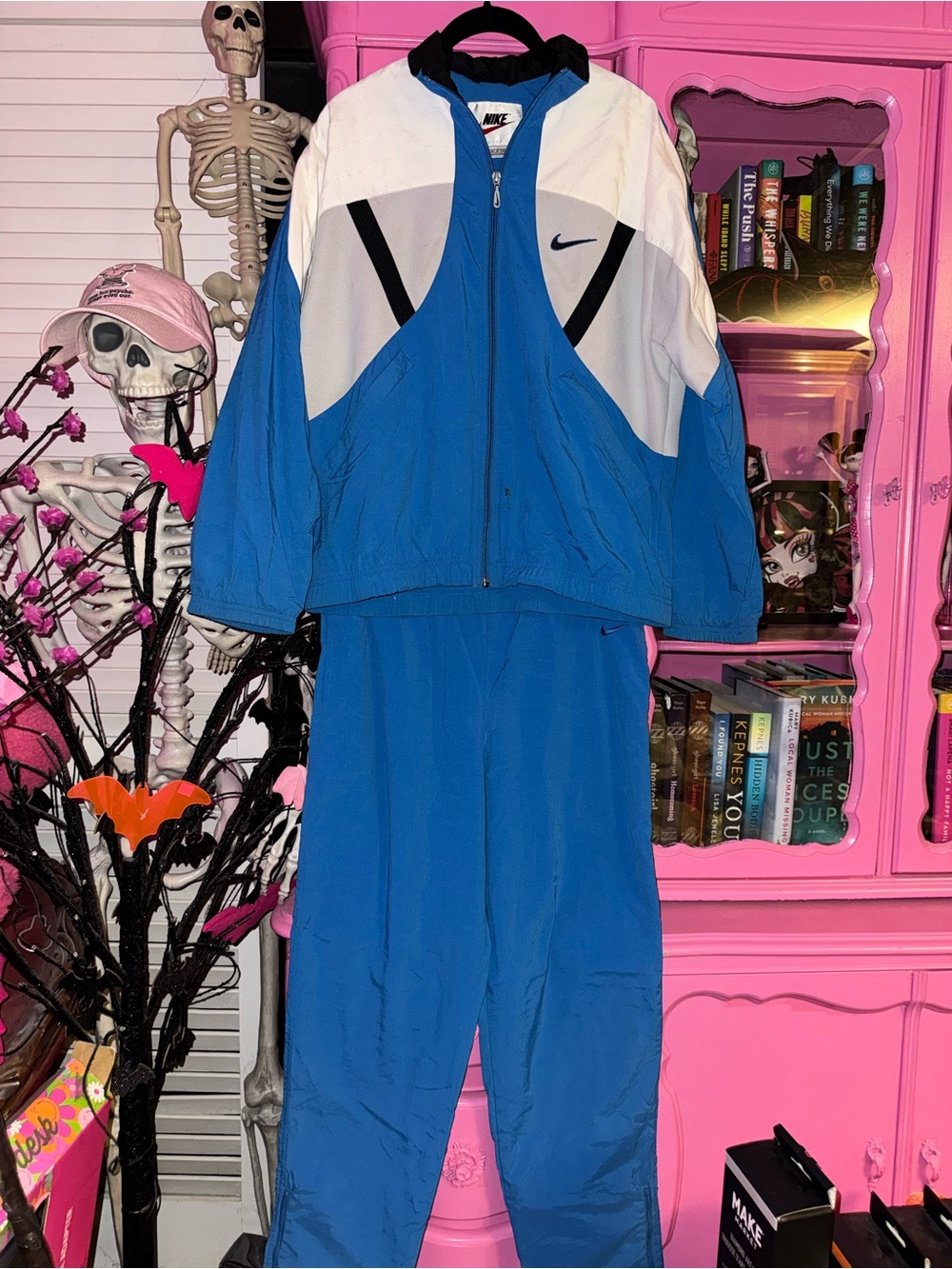Vintage 90s Nike 2PC Windbreaker Track Suit Blue/White Womens Small